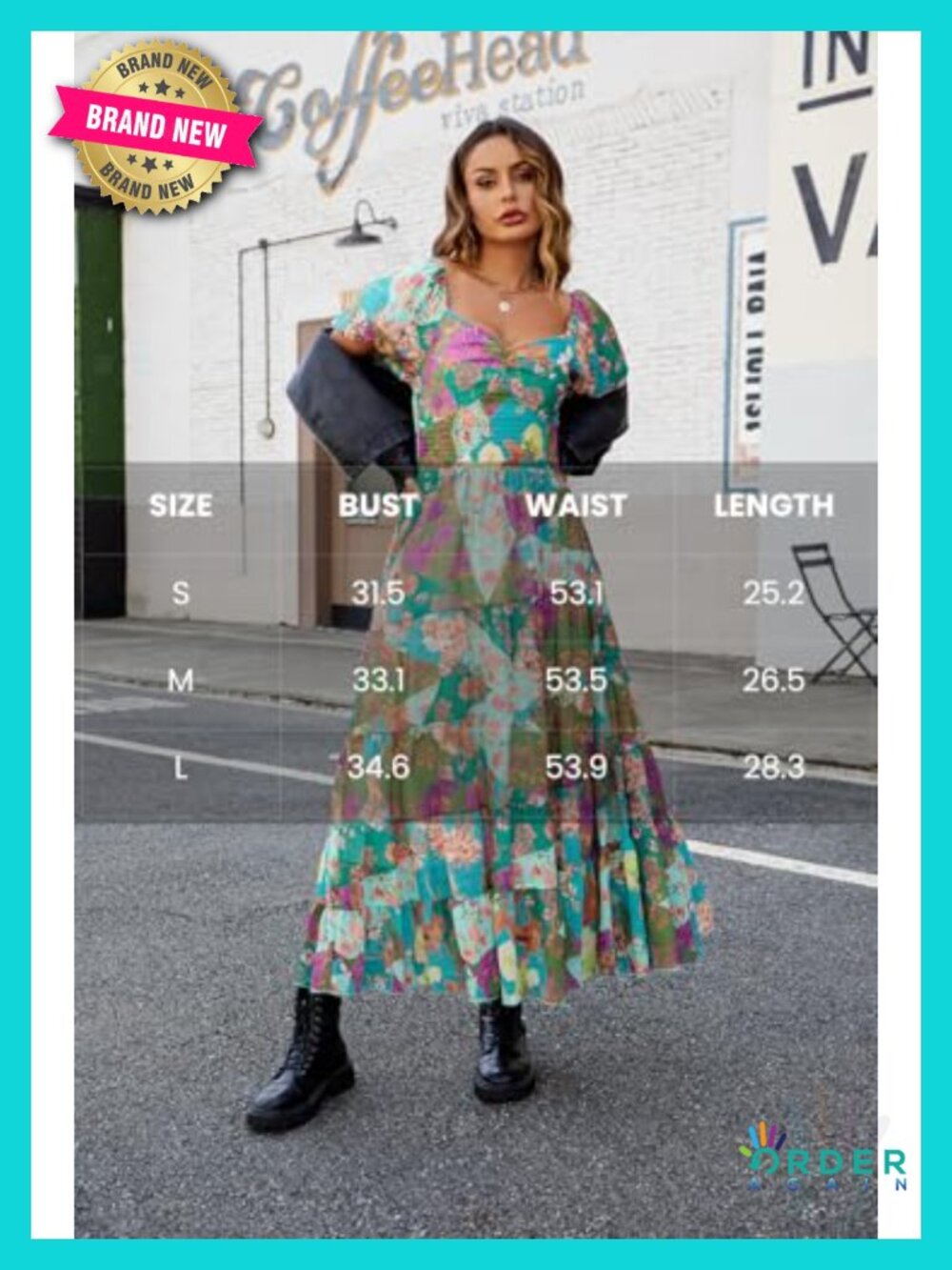 Floral Maxi Dress Short Puff Sleeve V Neck Bohemian Flowy Smocked Casual - Picture 6 of 6